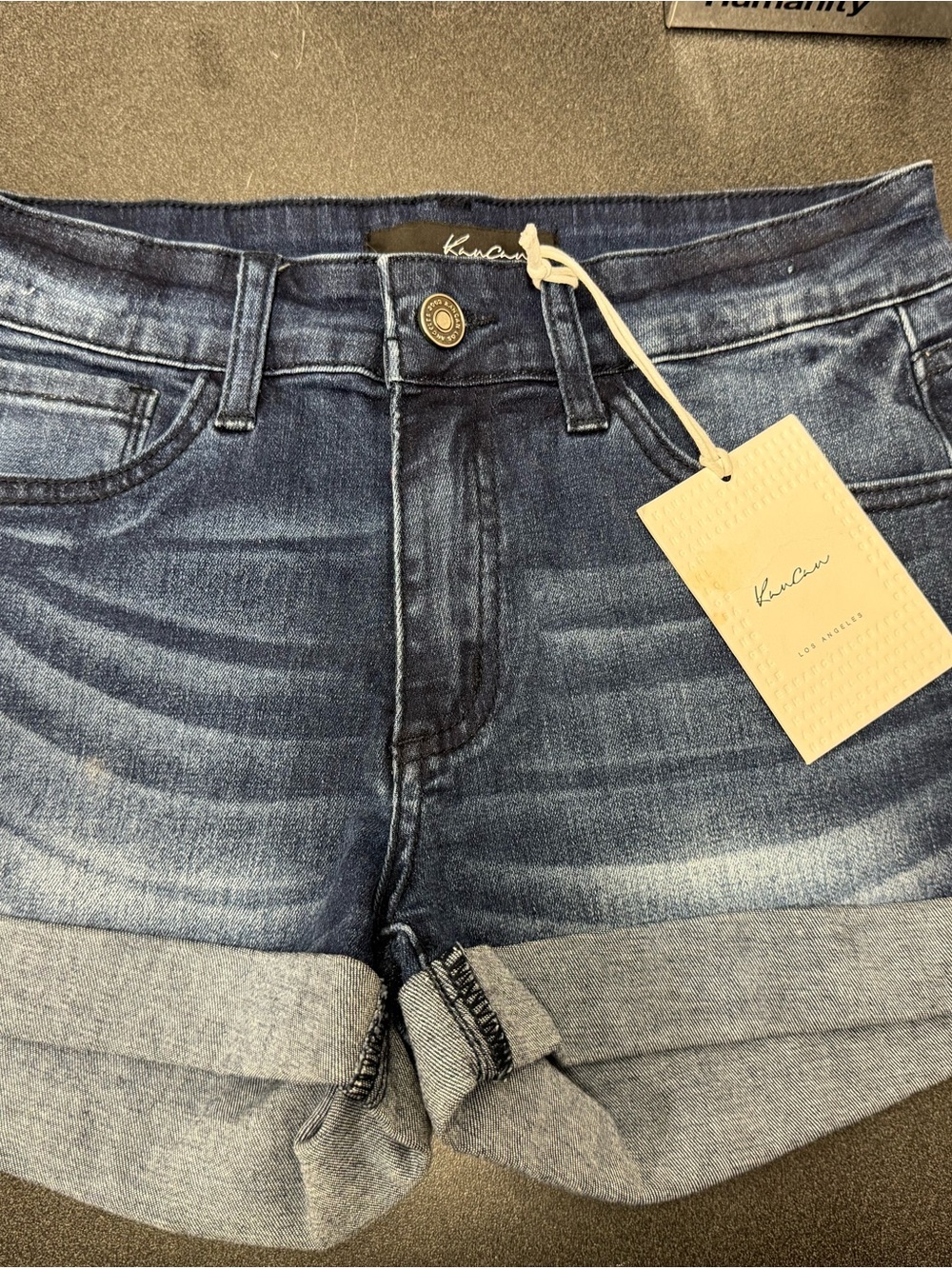 KanCan Mid Wash Rolled Cuff Denim Shorts